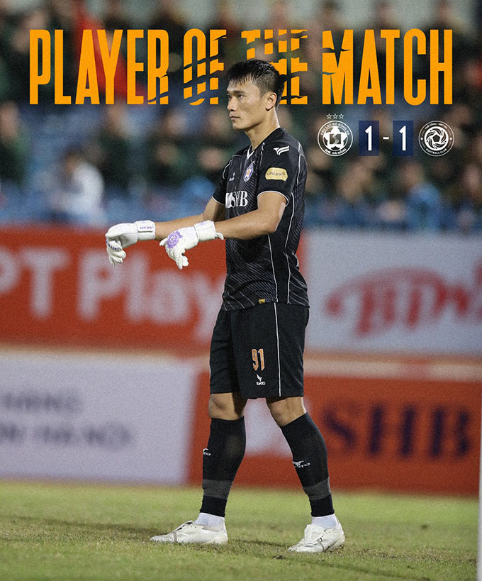 Bùi Tiến Dũng được chọn là thủ môn hay nhất trận Đà Nẵng gặp Thể Công Viettel